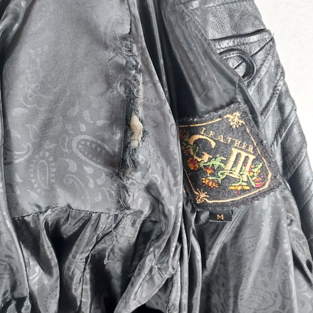Vintage G-III Black Leather Coat Womens Medium Long Oversized Jacket - Picture 9 of 10